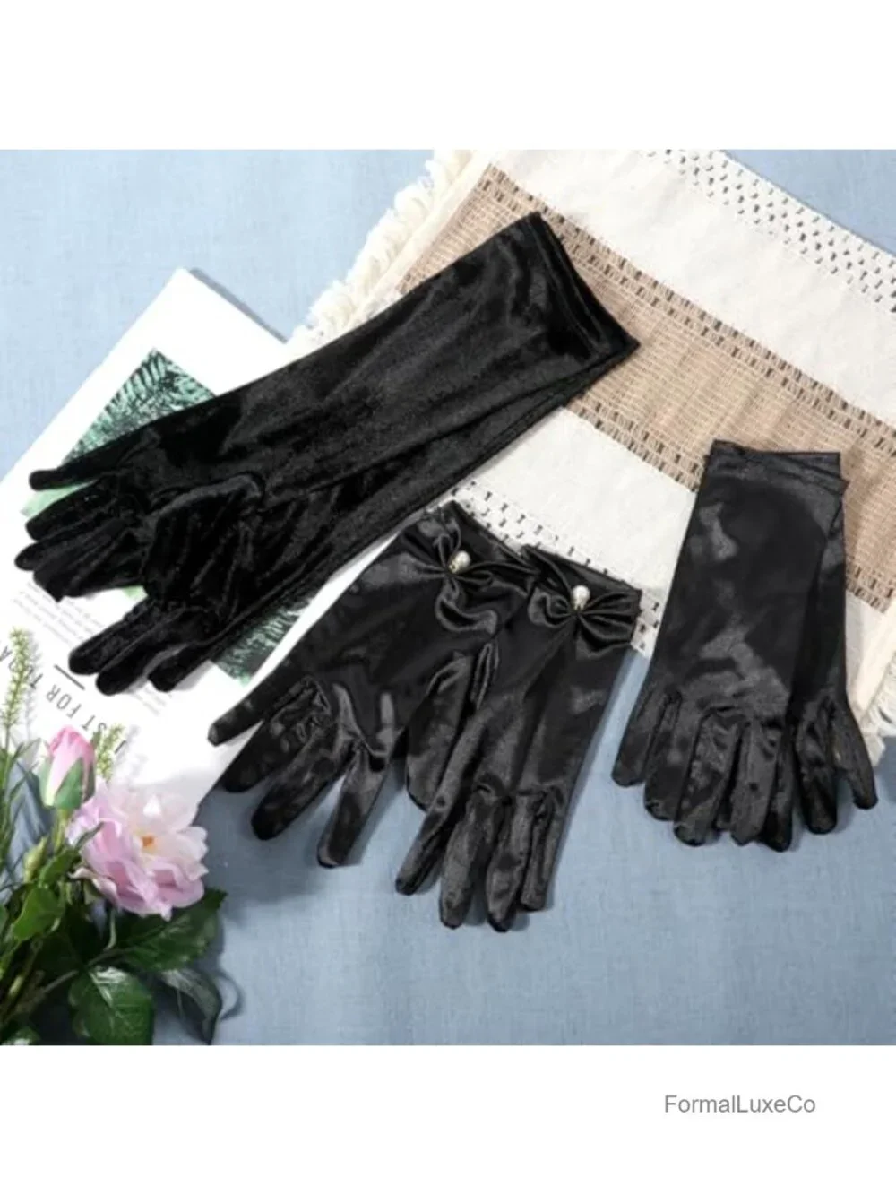 Trinkrittey 3 Pairs Women Long Satin Gloves Elbow Length Opera Gloves